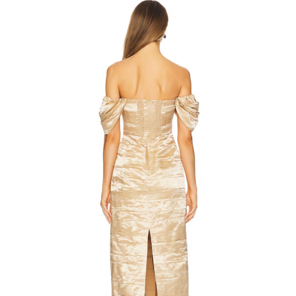 Zara Gathered Midi Dress in Gold